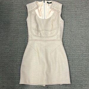 Marios Schwab taupe wool mink dress with laser cut detail bodice